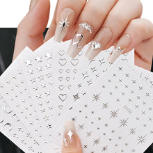 6 Sheets Metal Silver Nail Stickers Metallic 3D Star Nail Art Stickers