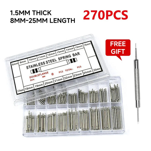 270pcs/set Strainless Steel Spring Bars Dia 1.5mm length8mm - 25mm/