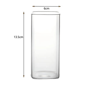 1PCS Square Heat Resistant Coffee Glass Cup With Lid and Straw