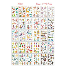 30pcs Temporary Tattoos for Children Unicorn Mermaid Car Fruit Cartoon