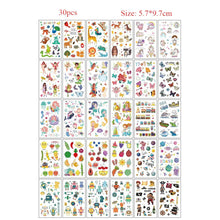 30pcs Temporary Tattoos for Children Unicorn Mermaid Car Fruit Cartoon