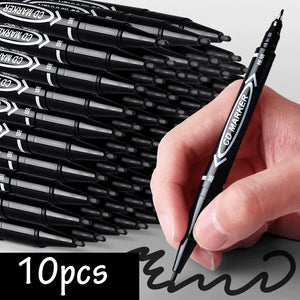 10Pcs/set Double Tip Art Black Blue ink Permanent Paint Marker Pen for