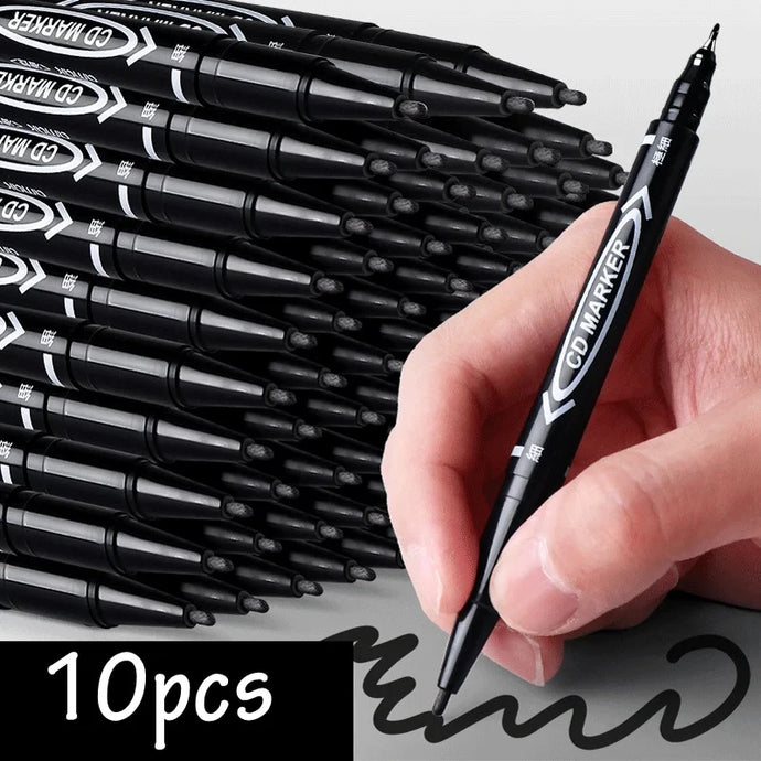 10Pcs/set Double Tip Art Black Blue ink Permanent Paint Marker Pen for