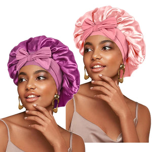 New Satin Solid Sleeping Hat With Stretchy Tie Band Elastic For Women