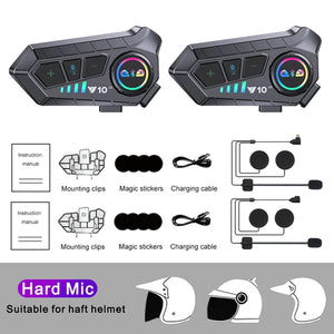 2PCS Y10 2x Motorcycle Intercom Headset Helmet BT 5.3 For 2 Riders
