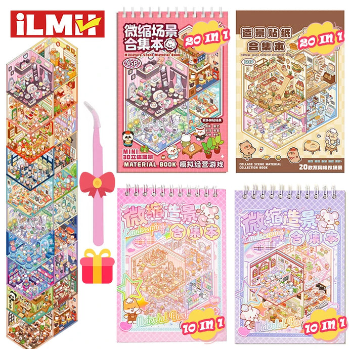 20Pcs 20in1 3D Cartoon Sticker Book | DIY Scenes Creative Gift for