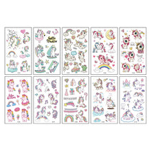 10 sheets Unicorn Fake Tattoo Stickers Cartoon Temporary Tattoos Kids