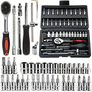 46pcs Ultimate Auto Marine Tool Kit with Socket Wrench Ratchet Set and