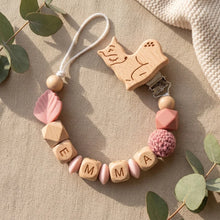 Personalized Pacifier Clip Custom Name Baby Teether Holder BPA Free Silicone Beads Wood Cat Dummy Chain Soother Clip Shower Gift