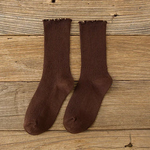 1 Pair Women's Lace Trim Ruffle Socks Cotton Stacked Socks Mid Calf