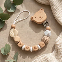 Personalized Pacifier Clip Custom Name Baby Teether Holder BPA Free Silicone Beads Wood Cat Dummy Chain Soother Clip Shower Gift