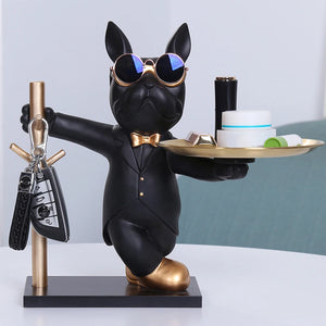 Bulldog Cool Sculpture Dog Ornament Butler Storage Box with Tray