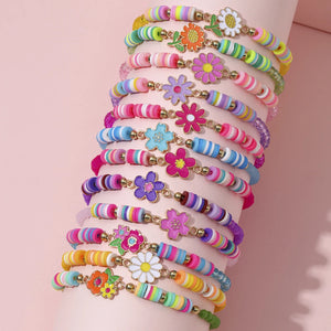 12Pcs/set Unicorn Cat Flower Charm Elastic Handmade Beaded Bracelets