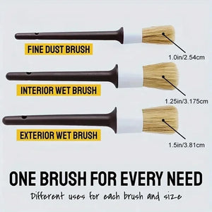 3PCS Car Exterior Interior Detail Brush Boar Hair Bristle Brushes for