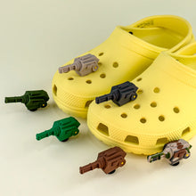 1/6pcs 3D Shoe Charms Tank Guns Shoe Clips Decorations  Buckle Pins for Sneakers Gatling Slippers Accessories for Boys