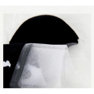 5Pairs Black and white cat women's socks, glass fiber breathable sweat