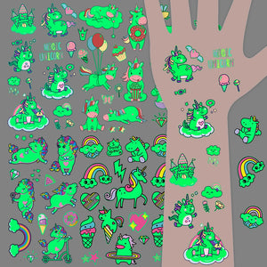 5pcs Luminous Glow Unicorn Cute Pattern Waterproof Temporary Tattoo