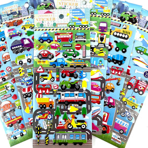 6 Sheets 3D Bubble Sticker Car Truck Plane Traffic Waterproof Cartoon