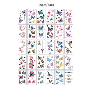 30pcs Temporary Tattoos for Children Unicorn Mermaid Car Fruit Cartoon