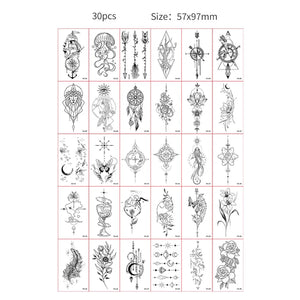 30pcs Temporary Tattoos for Children Unicorn Mermaid Car Fruit Cartoon