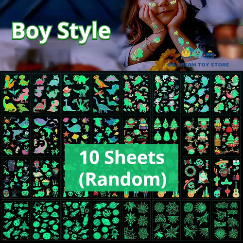 10Sheets Luminous Tattoo Anime Stickers Toys Children Body Art