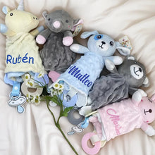 Personalized Baby Security Blanket Teether Plush Stuffed Toy Custom Blanket Comforter Bunny Elephant Soothe Appease Baby Gift