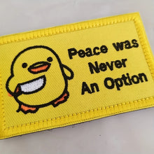 1pc Funny Duck with Knife Velcros Patch Peace Never an Option, Cute Meme for Tactical Molle Bag Jacket, Jeans, Iron-On DIY Craft