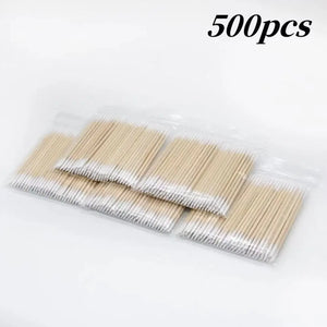 100/300/500 Nails Wooden Tip Cotton Stick Buds Disposable Ultra-Detail