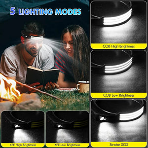 1PC Rechargeable COB Induction Fishing Headlamp, Super Bright LED