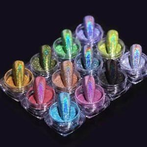 12Jars/set Holographic Glitter Nail Fine Powder 0.05mm Super Shinying