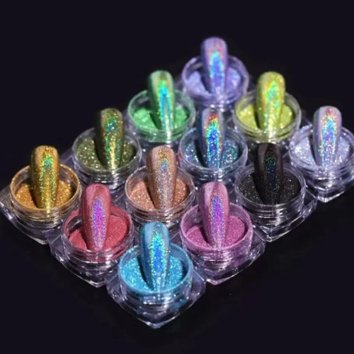 12Jars/set Holographic Glitter Nail Fine Powder 0.05mm Super Shinying