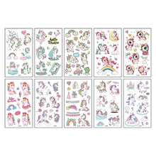 10 sheets Unicorn Fake Tattoo Stickers Cartoon Temporary Tattoos Kids