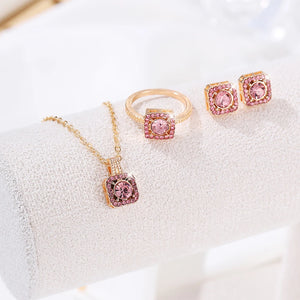 1PC Luxury Cube Jewelry Set, Women's Elegant Necklace, Earrings & Ring