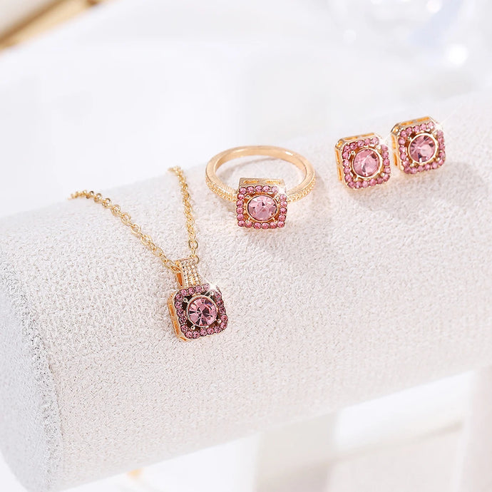1PC Luxury Cube Jewelry Set, Women's Elegant Necklace, Earrings & Ring