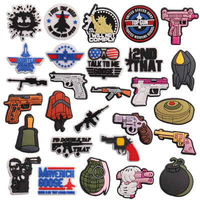 New 1pcs PVC Shoe Charms Fit Wristband Dynamite Grenade Gun Speed Comply Hole Slipper Decoration Shoe Accessories Kid Gift