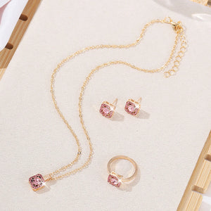 1PC Luxury Cube Jewelry Set, Women's Elegant Necklace, Earrings & Ring