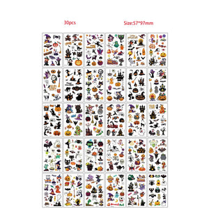 30pcs Temporary Tattoos for Children Unicorn Mermaid Car Fruit Cartoon