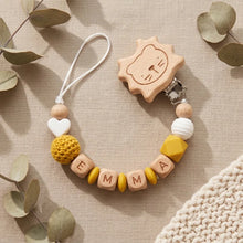 Personalized Pacifier Clip Custom Name Baby Teether Holder BPA Free Silicone Beads Wood Cat Dummy Chain Soother Clip Shower Gift