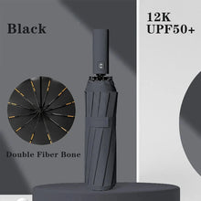 1pc Wind Resistant Folding Automatic Umbrella Rain Black Coating 12
