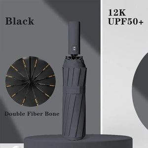1pc Wind Resistant Folding Automatic Umbrella Rain Black Coating 12