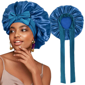 New Satin Solid Sleeping Hat With Stretchy Tie Band Elastic For Women