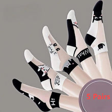 5Pairs Black and white cat women's socks, glass fiber breathable sweat