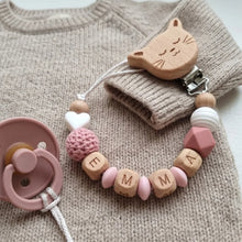 Personalized Pacifier Clip Custom Name Baby Teether Holder BPA Free Silicone Beads Wood Cat Dummy Chain Soother Clip Shower Gift