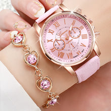 5PCS/Set Fashion Women Watch Rhinestone Heart Jewelry Set Geneva Watch