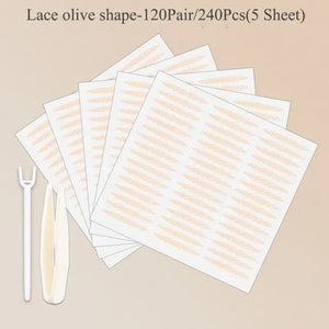 240Pcs Double Fold Eyelid Tape Sticker Lace Nature Clear Beige Stripe