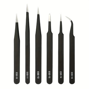 6-Piece ESD Anti-Static Tweezers Set, Precision Stainless Steel Tools