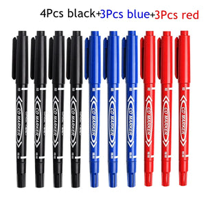10Pcs/set Double Tip Art Black Blue ink Permanent Paint Marker Pen for