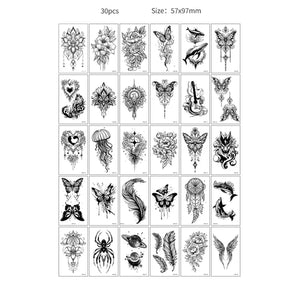 30pcs Temporary Tattoos for Children Unicorn Mermaid Car Fruit Cartoon