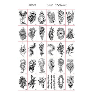 30pcs Temporary Tattoos for Children Unicorn Mermaid Car Fruit Cartoon