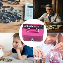 Lockable Money Safe Box with Key Metal Cash Box Portable Piggy Bank
